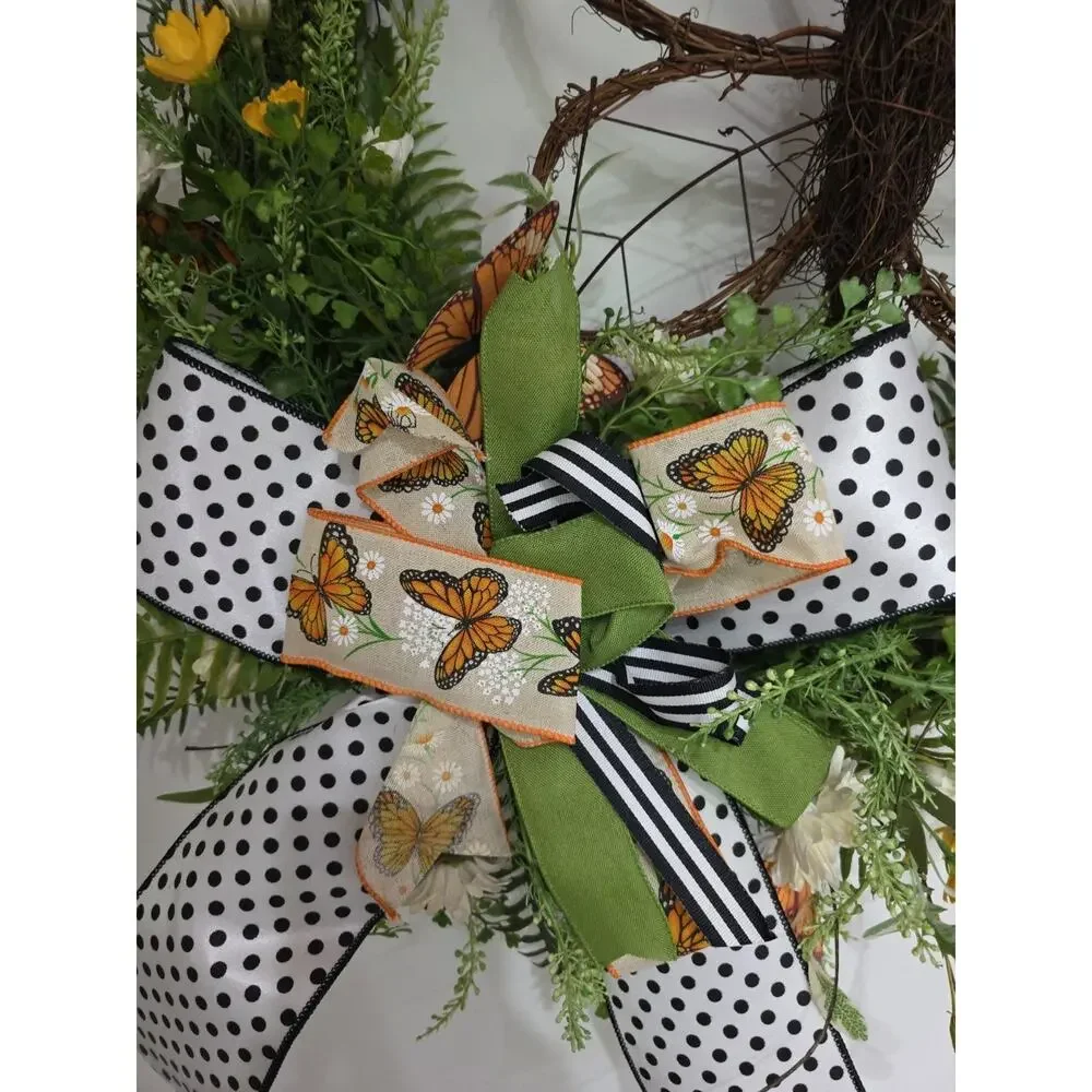 Handmade Butterfly Springtime Moss Daisy Wreath